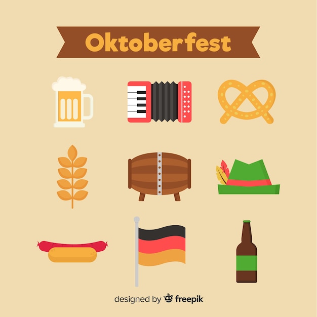 Colección de elementos de oktoberfest de diseño plano