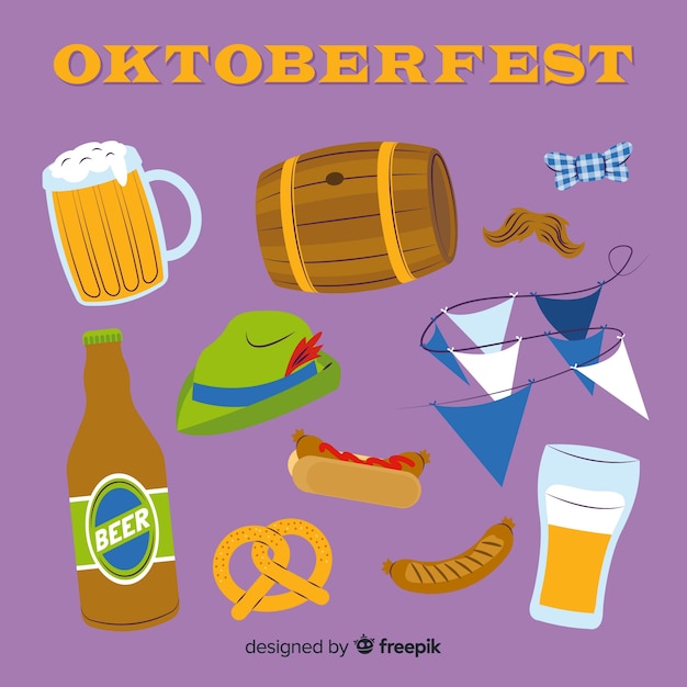 Colección de elementos de oktoberfest de diseño plano