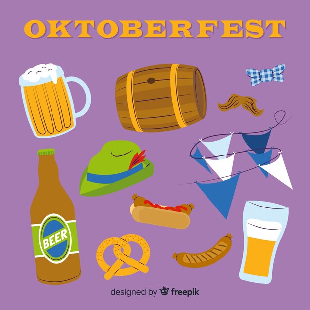 Colección de elementos de oktoberfest de diseño plano