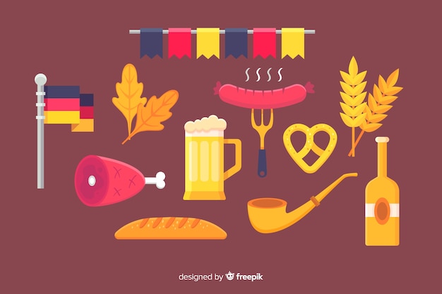 Vector gratuito colección de elementos de oktoberfest de diseño plano