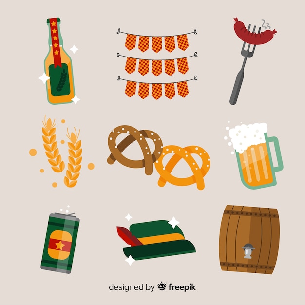 Vector gratuito colección de elementos de oktoberfest de diseño plano