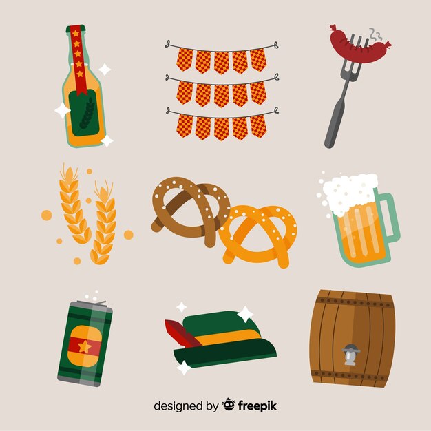 Colección de elementos de oktoberfest de diseño plano