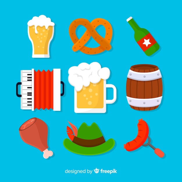 Vector gratuito colección de elementos de oktoberfest de diseño plano