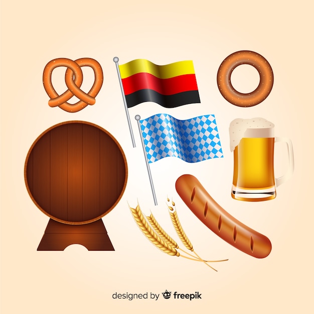 Vector gratuito colección de elementos de oktoberfest realista