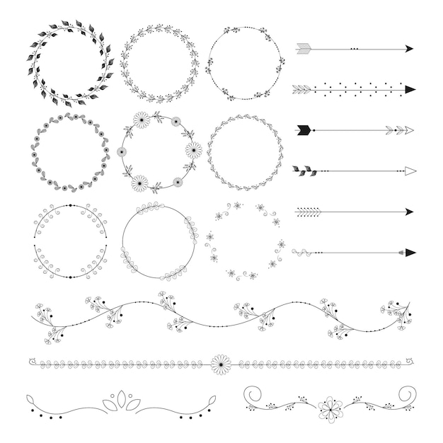 Colección de elementos ornamentales dibujados a mano