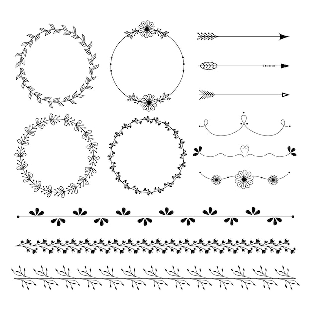 Colección de elementos ornamentales dibujados a mano