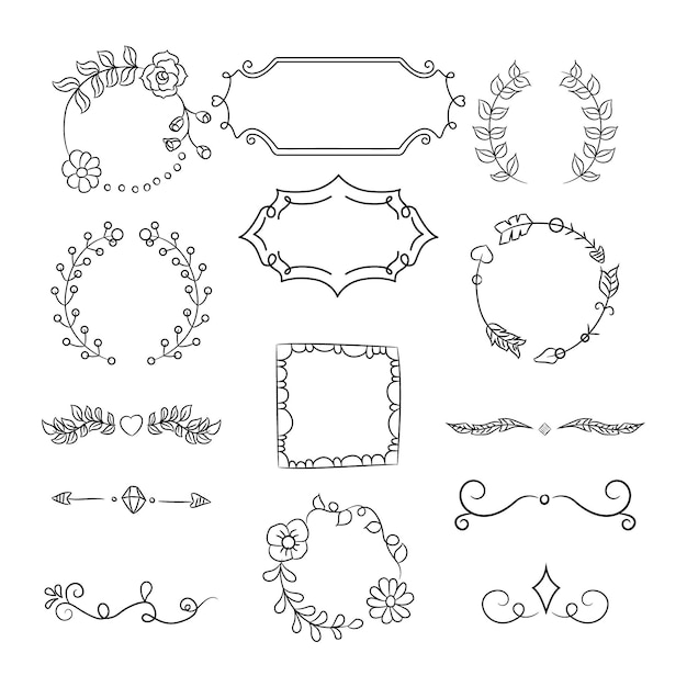 Colección de elementos ornamentales dibujados a mano