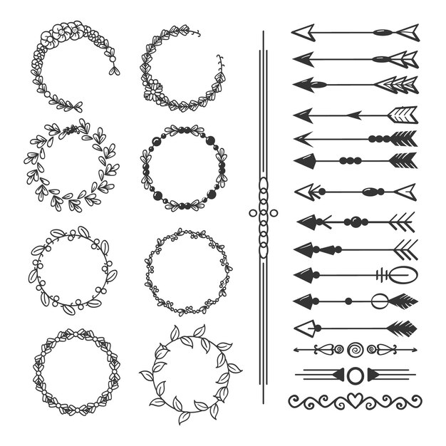 Colección de elementos ornamentales dibujados a mano