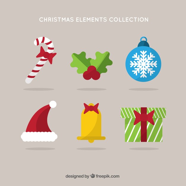 Colección de elementos ornamentales de navidad en diseño plano 
