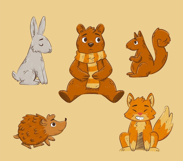 Colección de elementos de otoño dibujados a mano
