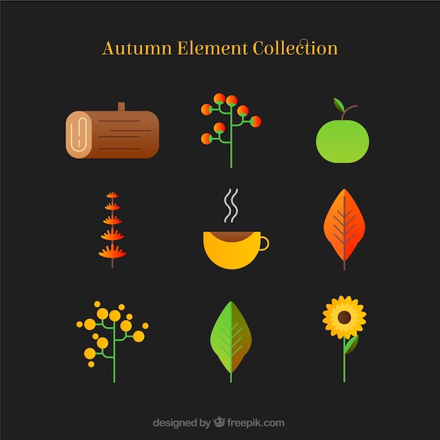 Colección de elementos de otoño en diseño plano