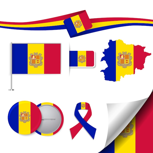 Vector gratuito colección de elementos de papelería con diseño de la bandera de andorra