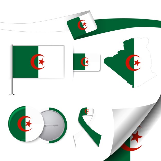 Colección de elementos de papelería con diseño de la bandera de argelia