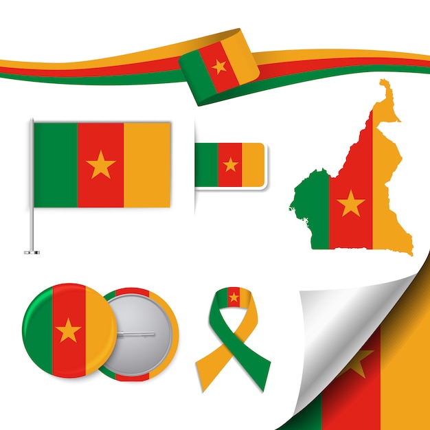Colección de elementos de papelería con diseño de la bandera de camerún