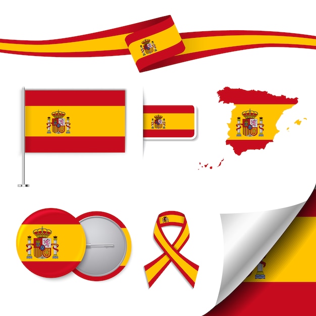 Colección de elementos de papelería con diseño de la bandera de españa