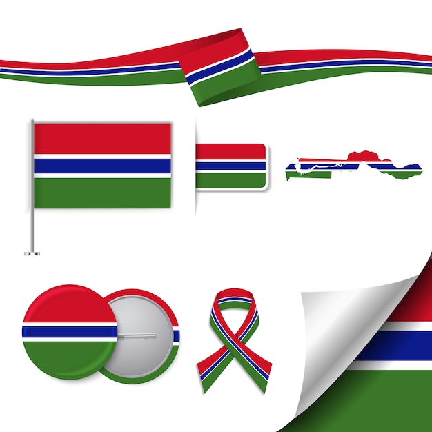 Vector gratuito colección de elementos de papelería con diseño de la bandera de gambia