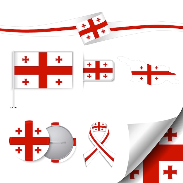 Colección de elementos de papelería con diseño de la bandera de georgia