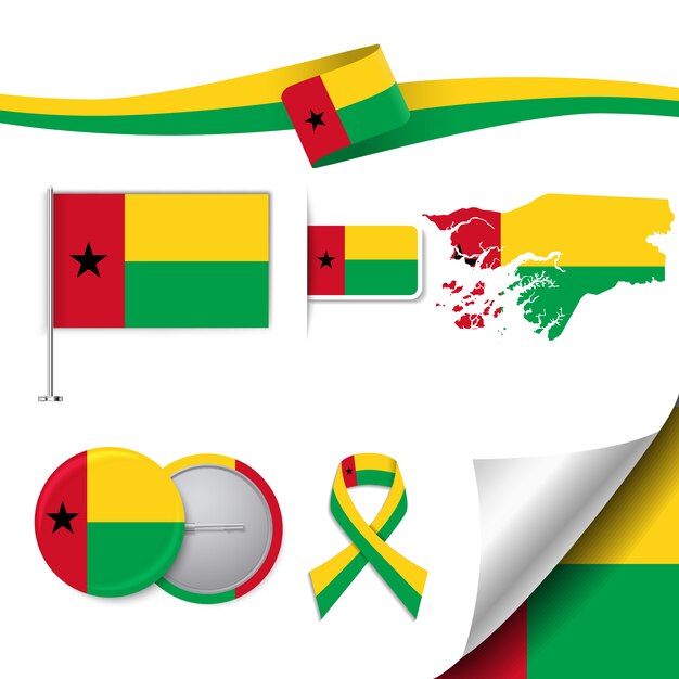 Colección de elementos de papelería con diseño de la bandera de guinea bisáu
