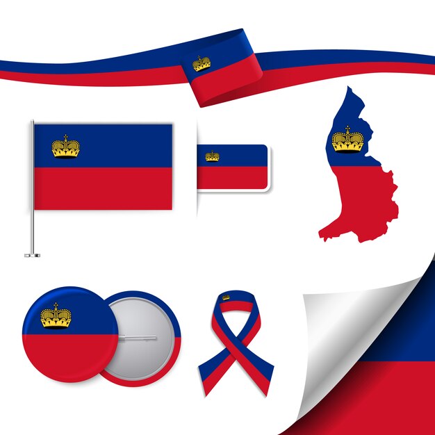 Colección de elementos de papelería con diseño de la bandera de liechtenstein 