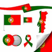 Vector gratuito colección de elementos de papelería con diseño de la bandera de portugal