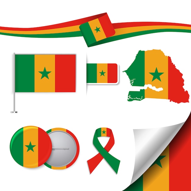 Vector gratuito colección de elementos de papelería con diseño de la bandera de senegal