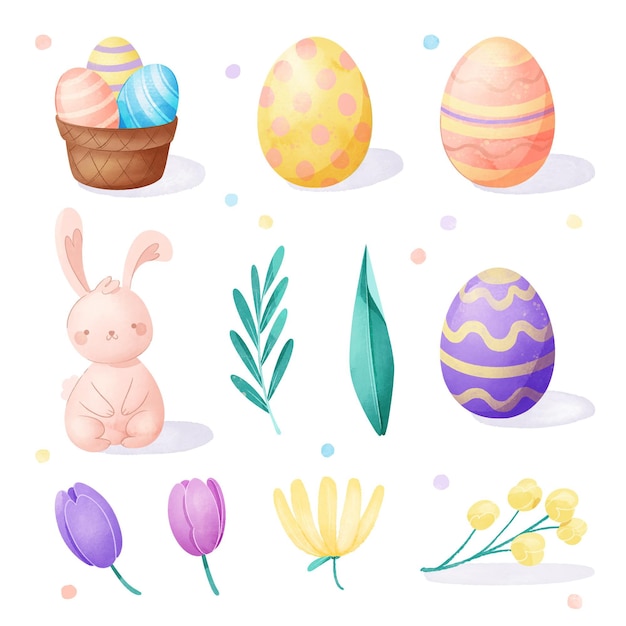 Colección de elementos de pascua en acuarela