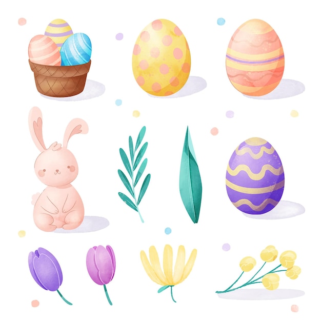 Vector gratuito colección de elementos de pascua en acuarela