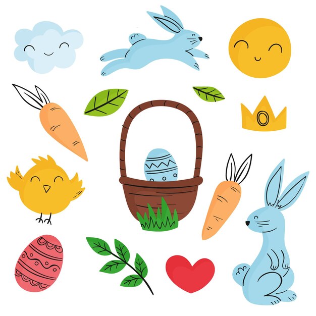 Colección de elementos de pascua dibujados a mano