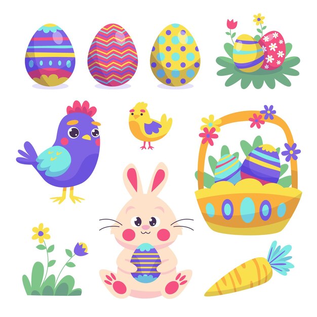 Colección de elementos de pascua dibujados a mano