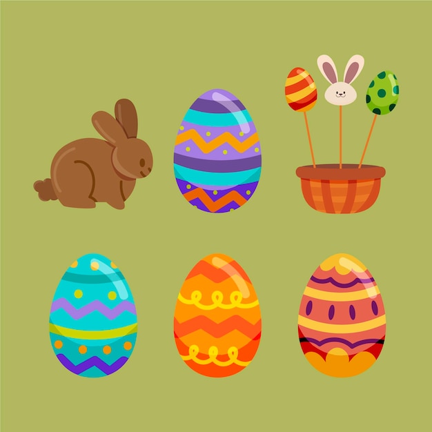 Colección de elementos de pascua dibujados a mano