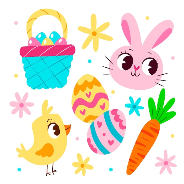 Colección de elementos de pascua dibujados a mano