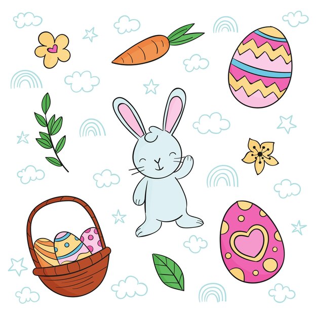 Colección de elementos de pascua dibujados a mano