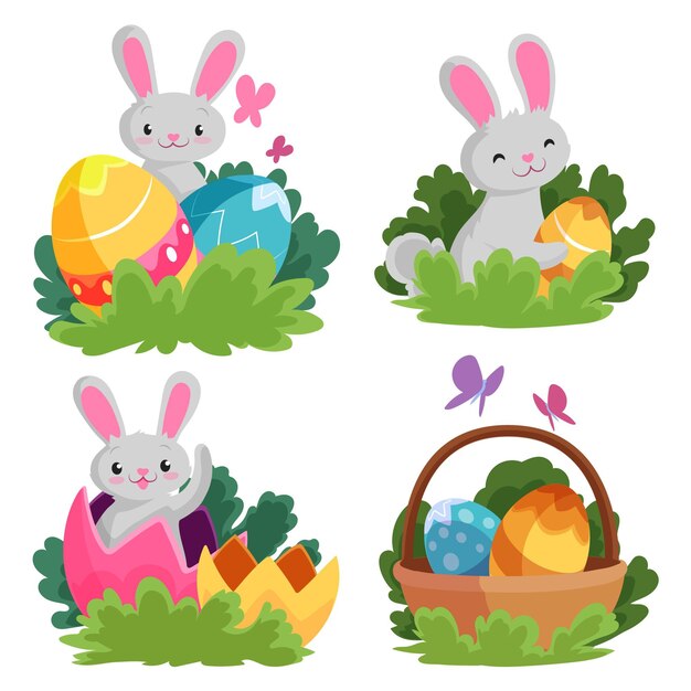 Colección de elementos de pascua dibujados a mano