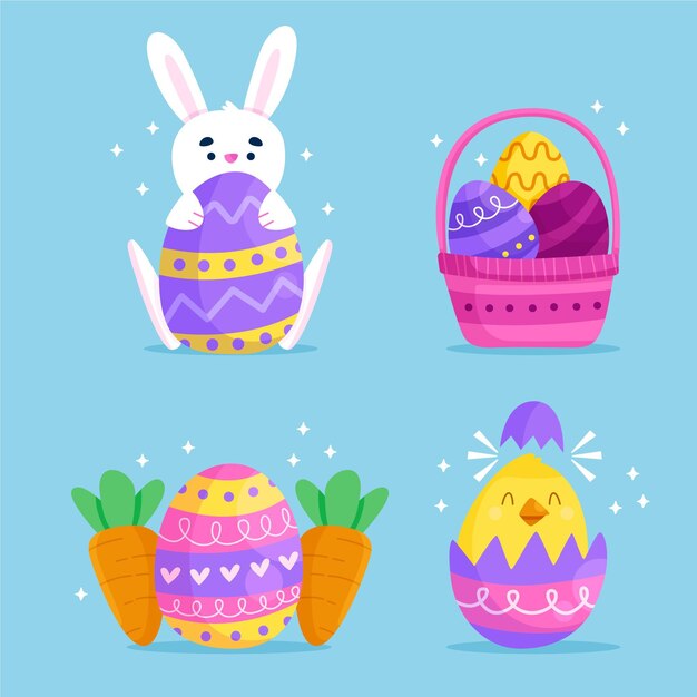 Colección de elementos de pascua dibujados a mano