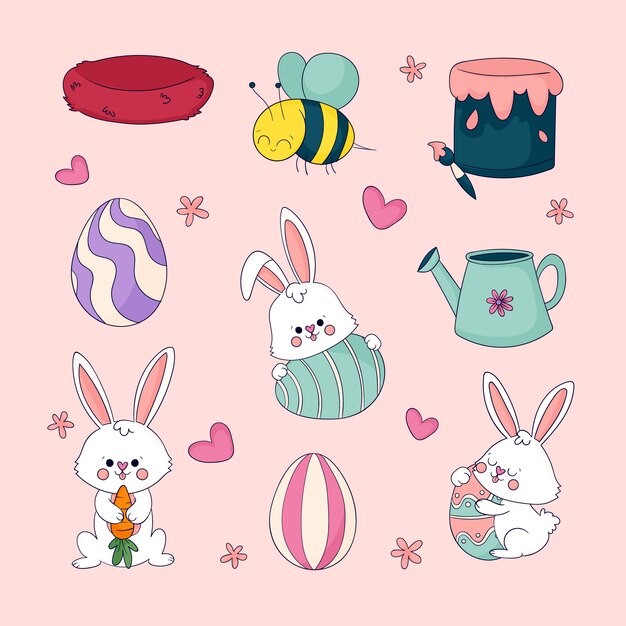 Colección de elementos de Pascua dibujados a mano