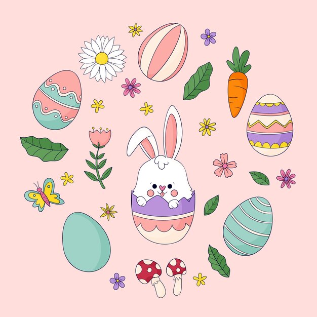 Colección de elementos de Pascua dibujados a mano