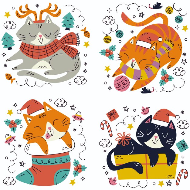 Colección elementos pegatinas navideñas
