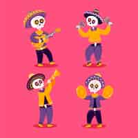 Vector gratuito colección de elementos de personajes de celebración plana dia de muertos