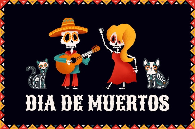 Colección de elementos de personajes dibujados a mano para la celebración del dia de muertos