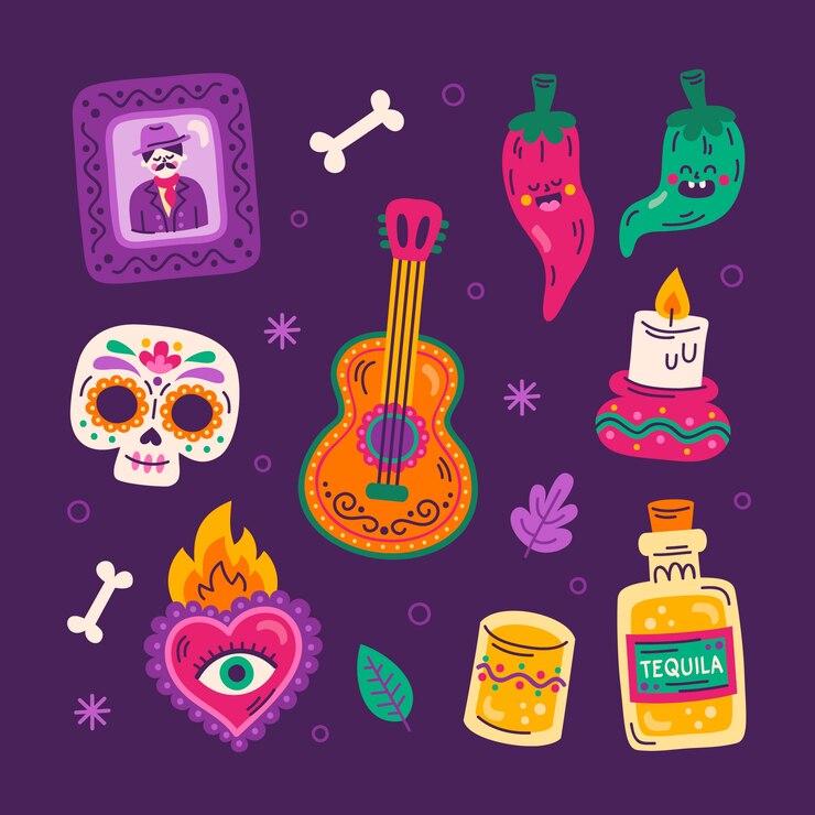 Vector gratuito colección de elementos de personajes flat dia de muertos