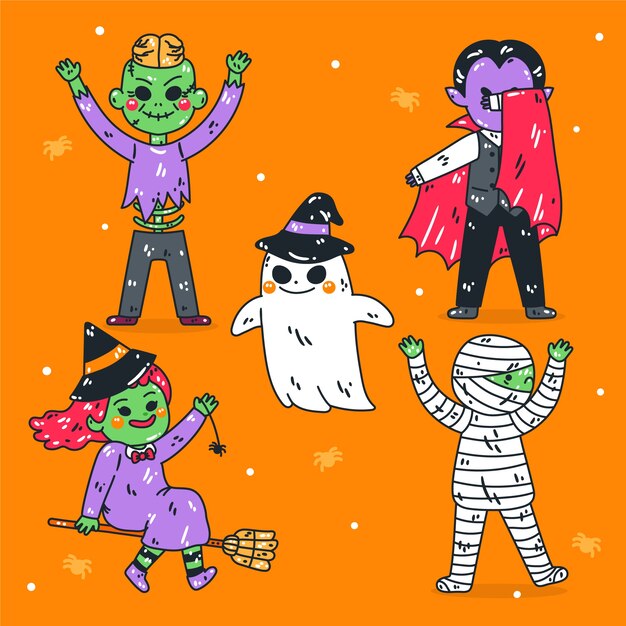 Vector gratuito colección de elementos de personajes de halloween dibujados a mano