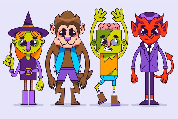 Colección de elementos de personajes de halloween dibujados a mano