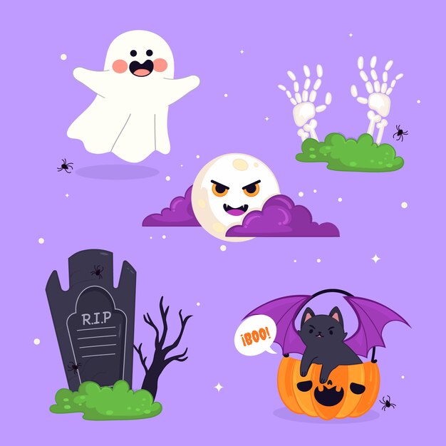 Colección de elementos de personajes de halloween dibujados a mano