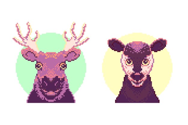 Colección de elementos de personajes de pixel art de diseño plano