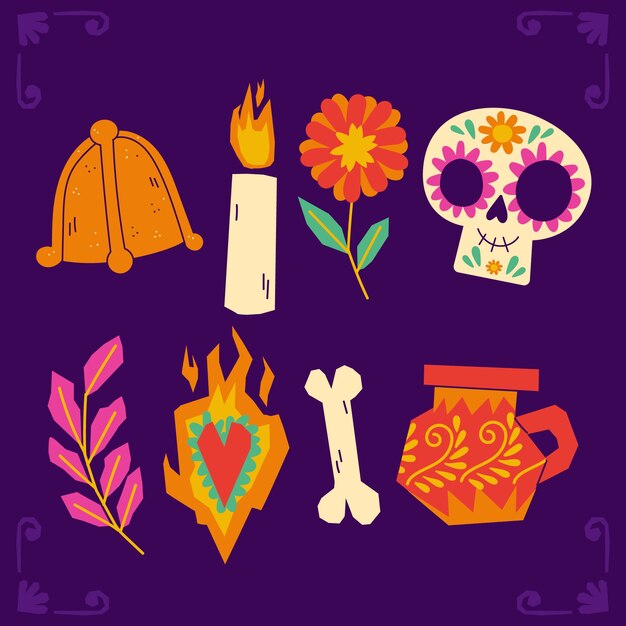 Colección de elementos de personajes planos celebración dia de muertos