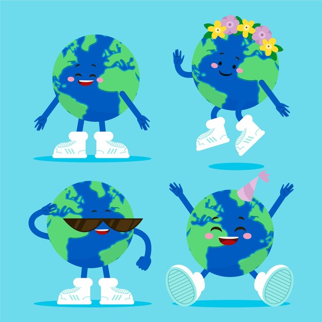 Colección de elementos de personajes planos para la celebración del día de la tierra