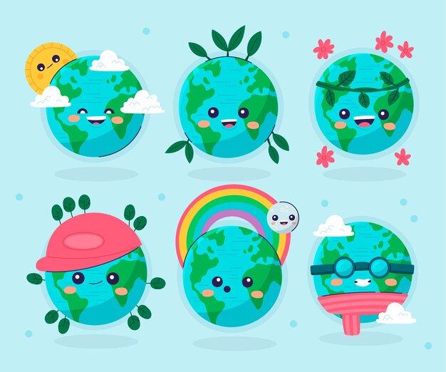 Colección de elementos de personajes planos para la celebración del día de la tierra