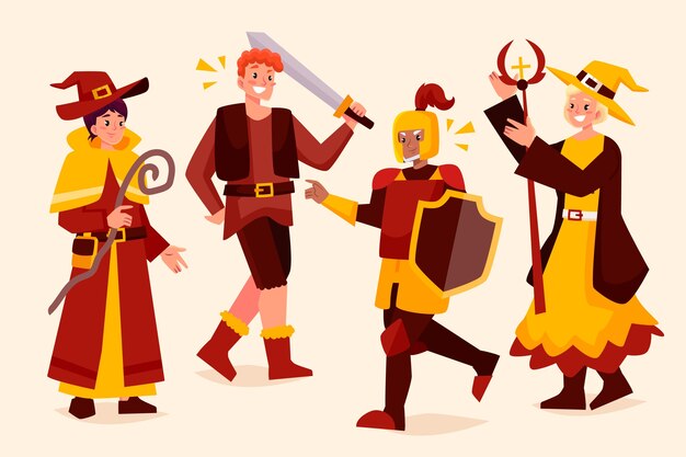 Colección de elementos de personajes de videojuegos dibujados a mano