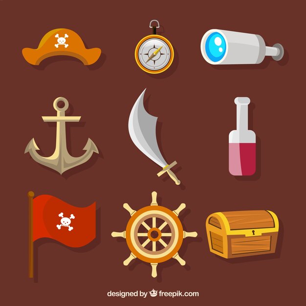 Colección de elementos piratas típicos
