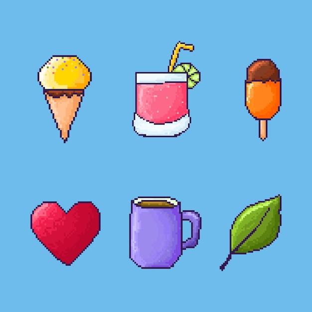 Colección de elementos de pixel art de diseño plano
